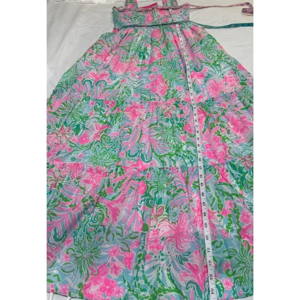 Lilly Pulitzer Hadley Smocked Midi Dress Medium Amalfi Blue Leaf It Wild NWT - Picture 12 of 15